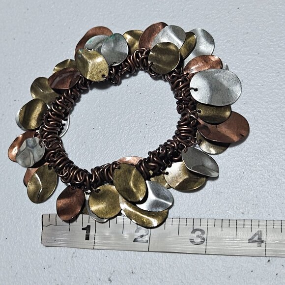 Handcrafted Boho Chic Multi Tone Metal Disc Bracelet Chunky Copper Chain Jewelry - Picture 4 of 4